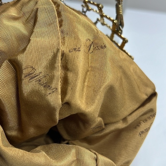 Whiting and Davis Gold Chain Mesh Link Expandable Top Pop Beggars Crossbody Bag - Picture 8 of 11